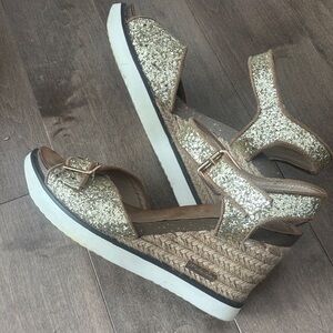 Sparkling Gold Wedge Sandals